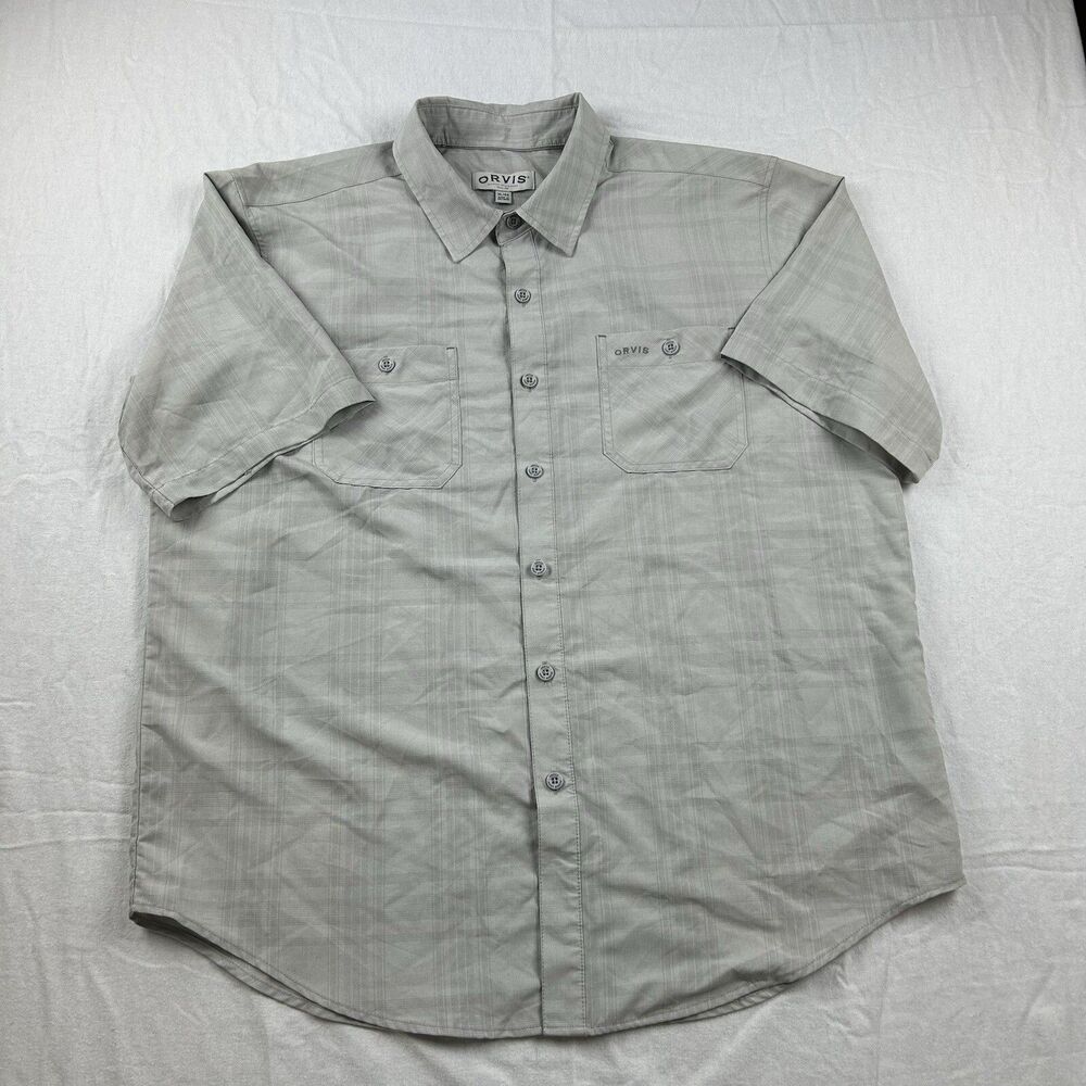 Orvis Fishing Shirt Button Up Mens XL Short Sleeve Pocket Plaid Camping Hiking